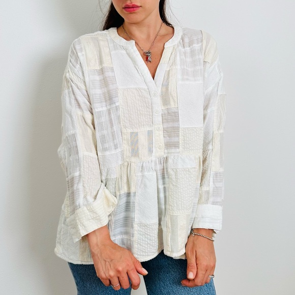 Anthropologie Maeve The Zoe Swing Blouse top boho patchwork plaid - Picture 4 of 14